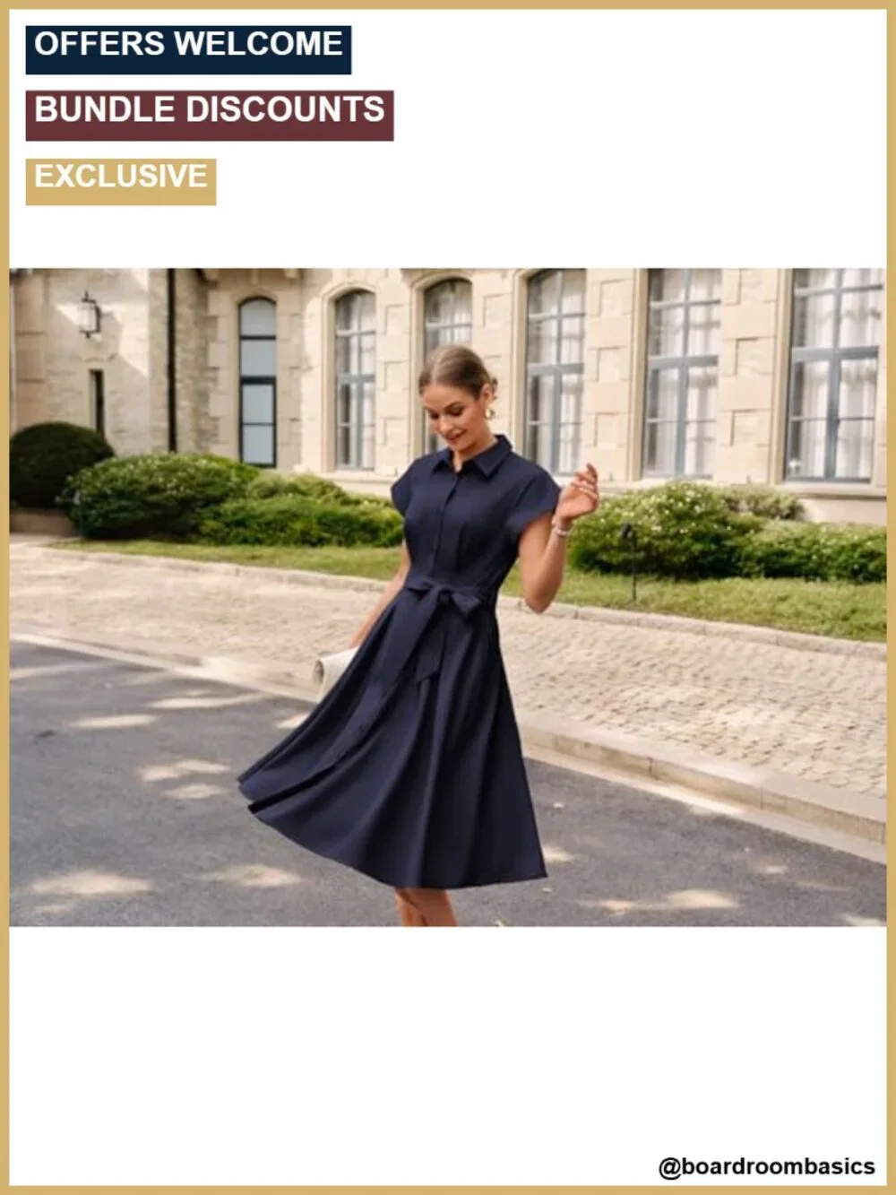 Women's Midi Shirt Dress V-Neck Cap Sleeve Fit-and-Flare with Pockets